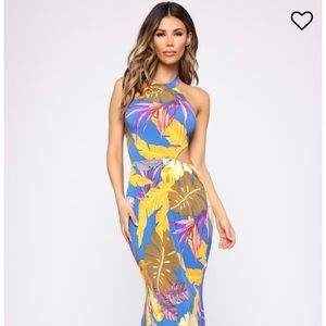Meilani Tropical Maxi Dress - Blue/Combo